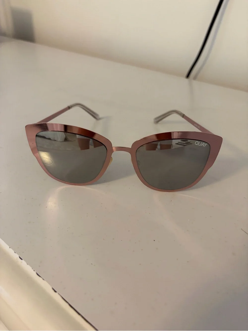 Quay Australia Rose Pink Cat Eye Sunglasses with Gray Lenses
